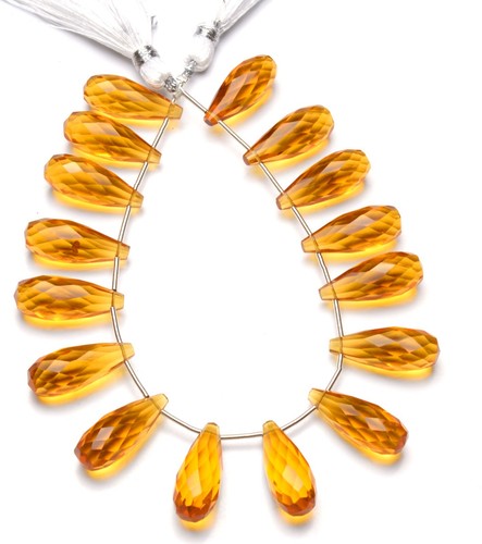 Lab Created Citrine Quartz Faceted 20x8mm Size Drop Shape Briolette Beads 8" - Picture 2 of 4