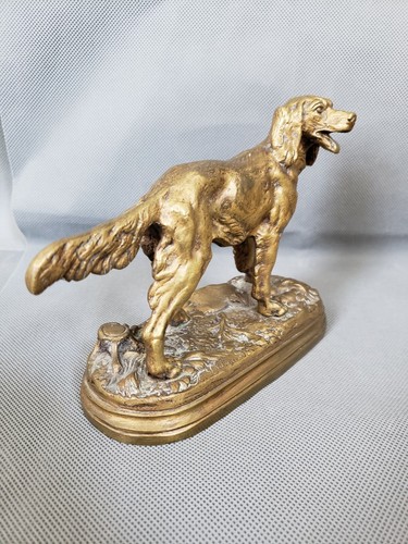 Antike französische Messing Statue, Jagdhundesetzer, signiert Alfred Dubucand - Bild 4 von 12
