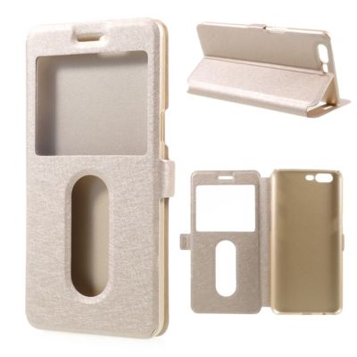 Wallet Case Dual Window View Silk Book Schutz Hülle Cover Gold für OnePlus 5