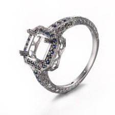 7x7mm Cushion Cut Semi Mount Genuine Sapphires 925 Sterling Silver Gemstone Ring