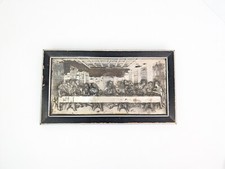 Antico quadro da parete vintage placcato argento con cornice ultima cena Gesù e discepoli
