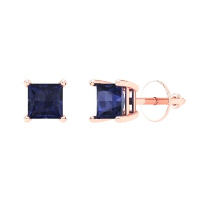 0.5 ct Princess Cut Solitaire Studs Sapphire Gemstone Rose Gold Screw back