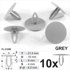 10 x Grey Plastic Fir Tree Trim Clips 5mm Hole, 21.5mm Head Car Push In Button