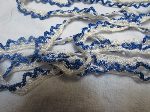Antique Silk Crocheted Lace Trim 124” Long x 7/8” Wide Royal Blue White - Picture 2 of 7