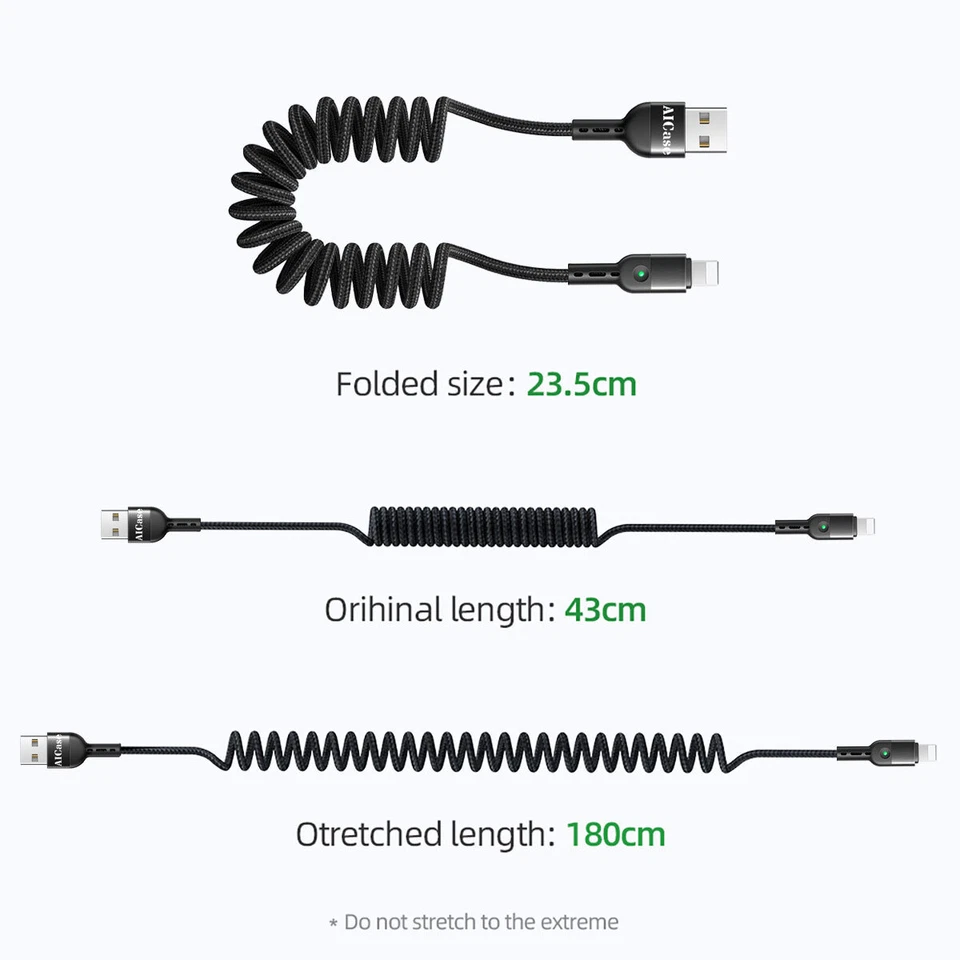 Выдвижной спиральный кабель зарядки шнур быстрого зарядного устройства для iPhone 14 13 12 11 XR 8 - Изображение 2 из 4