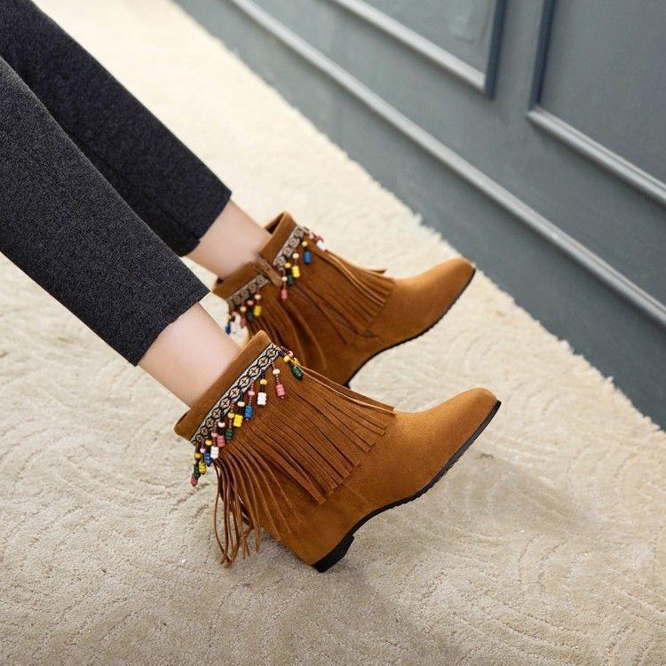 sexual Disminución Pico Womens Boho 2019 Moccasins Tassels Faux Suede Fur Lined Hidden Wedge Ankle  Boots | eBay