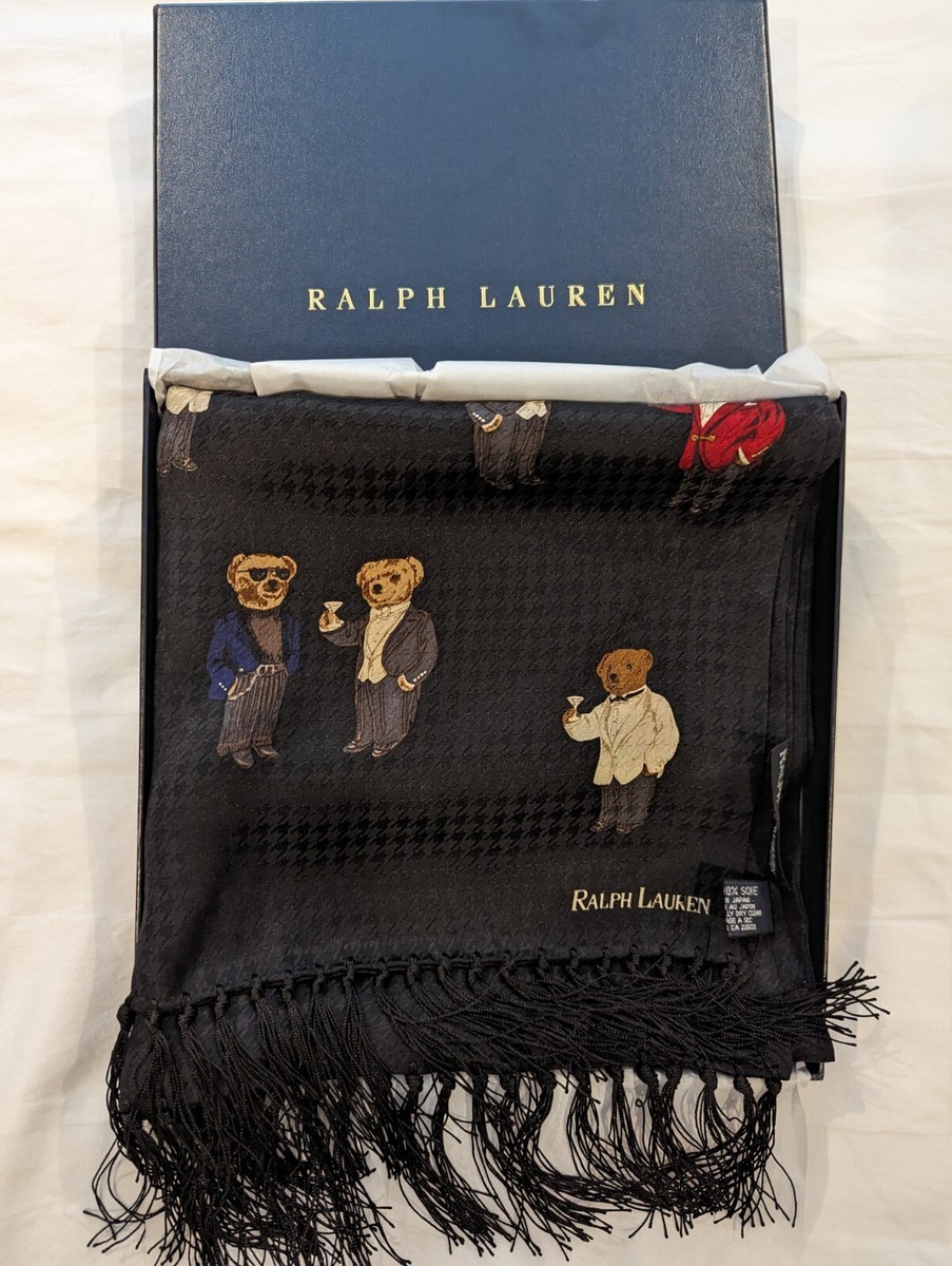 Vintage Ralph Lauren 100% Silk Scarf made in Japan Bear Martini