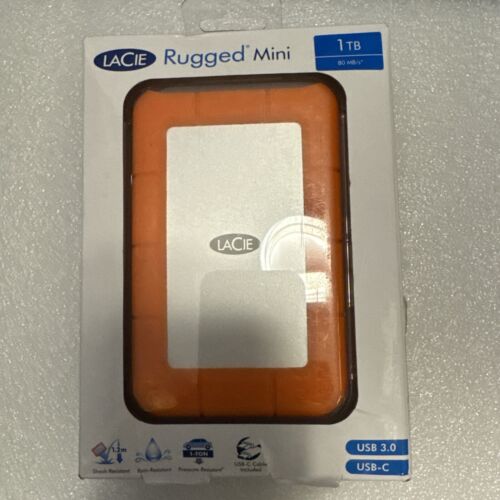 LaCie Rugged Mini, 1TB USB 3.0 Portable External Hard Drive for PC and Mac BNIB