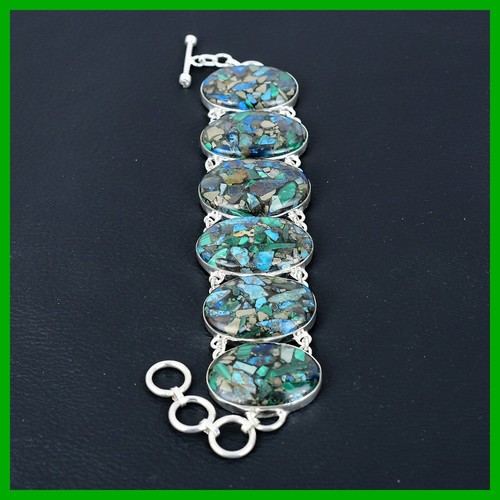 Mothers day Deal Copper Azurite Malachite Stone Chain Bracelet Sterling Silver - Picture 2 of 6
