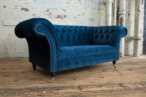 HANDMADE SOFT OCEAN NAVY BLUE VELVET CHESTERFIELD SOFA, 4, 3, 2 & 1.5 SEATER - Picture 2 of 11
