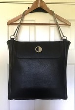 Versace Collection Black Pebbled Leather Chain Large Tote / Shoulder Bag Italy