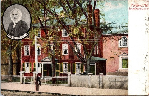 Portland ME Maine HW Longfellow Mansion Antique Postcard PM Cancel WOB UDB
