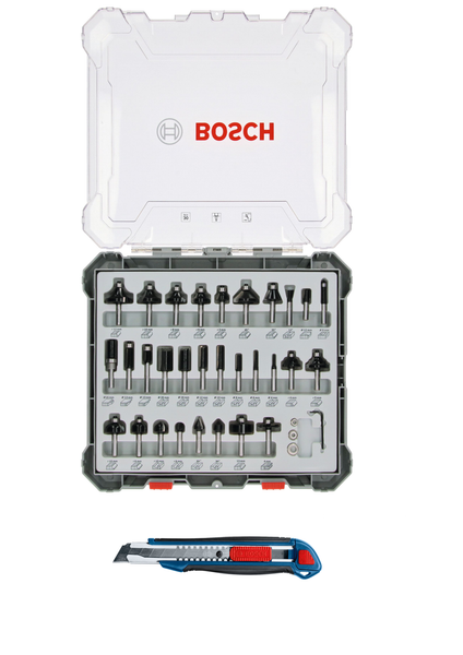 Bosch FräSer Set Mixed 30 Teilig 8 Mm Schaft FüR OberfräSen + Bosch Cuttermesser-image