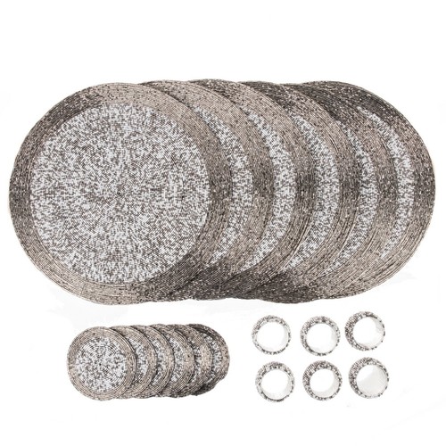 Penguin Home Set of 18 Glass Beaded Placemats, Coasters and Napkin Rings - 32 cm - Picture 8 of 36