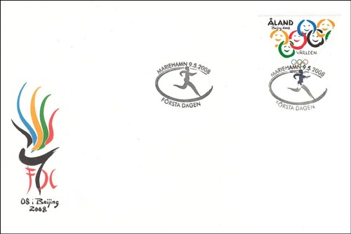 Olympic Fire Beijing Peking China Triangle Stamp Aland Finland Mint FDC 2008 - 第 1/1 張圖片