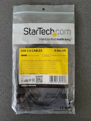 StarTech USBAUB3BK 3 ft Mobile Charge Sync USB to Slim Micro USB Cable - Black 