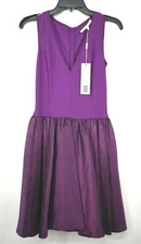 Halston Heritage Womens Purple Low Cut V-Neck Sleeveless Midi Ruffle Dress XS