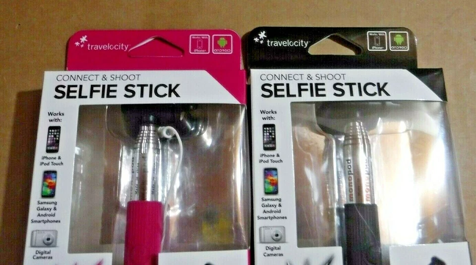 Pair of Travelocity Selfie Sticks, Pink & Black, Expands to 43"  - Image 3 of 4