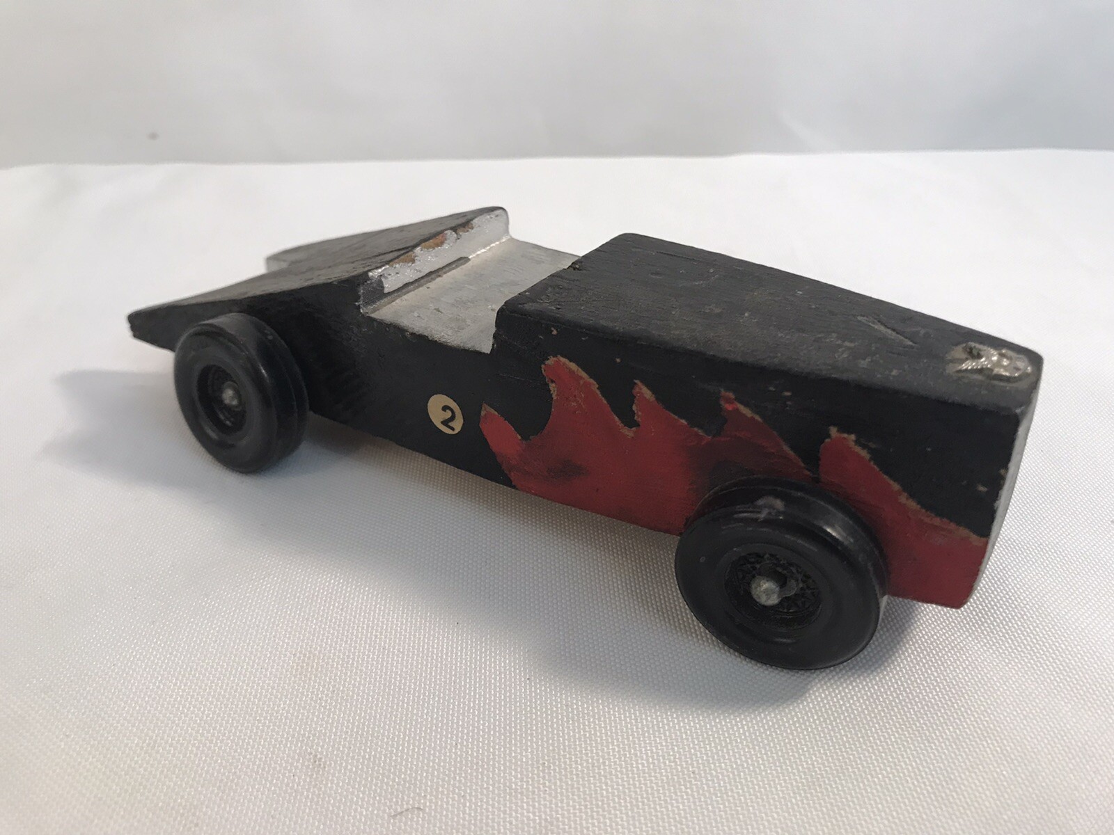 Vintage BSA Cub Scouts Pinewood Derby Race Car Flames 1970s Folk Art Hand Made