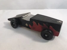 Vintage BSA Cub Scouts Pinewood Derby Race Car Flames 1970s Folk Art Hand Made