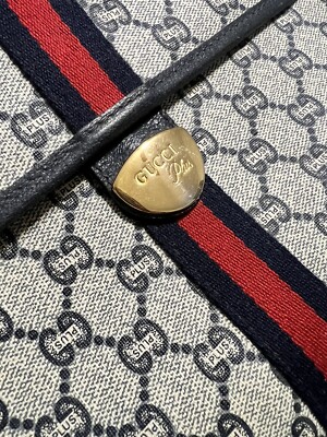 GUCCI PLUS GG PVC Canvas Navy Clutch Bag Lg Portfolio Binder
