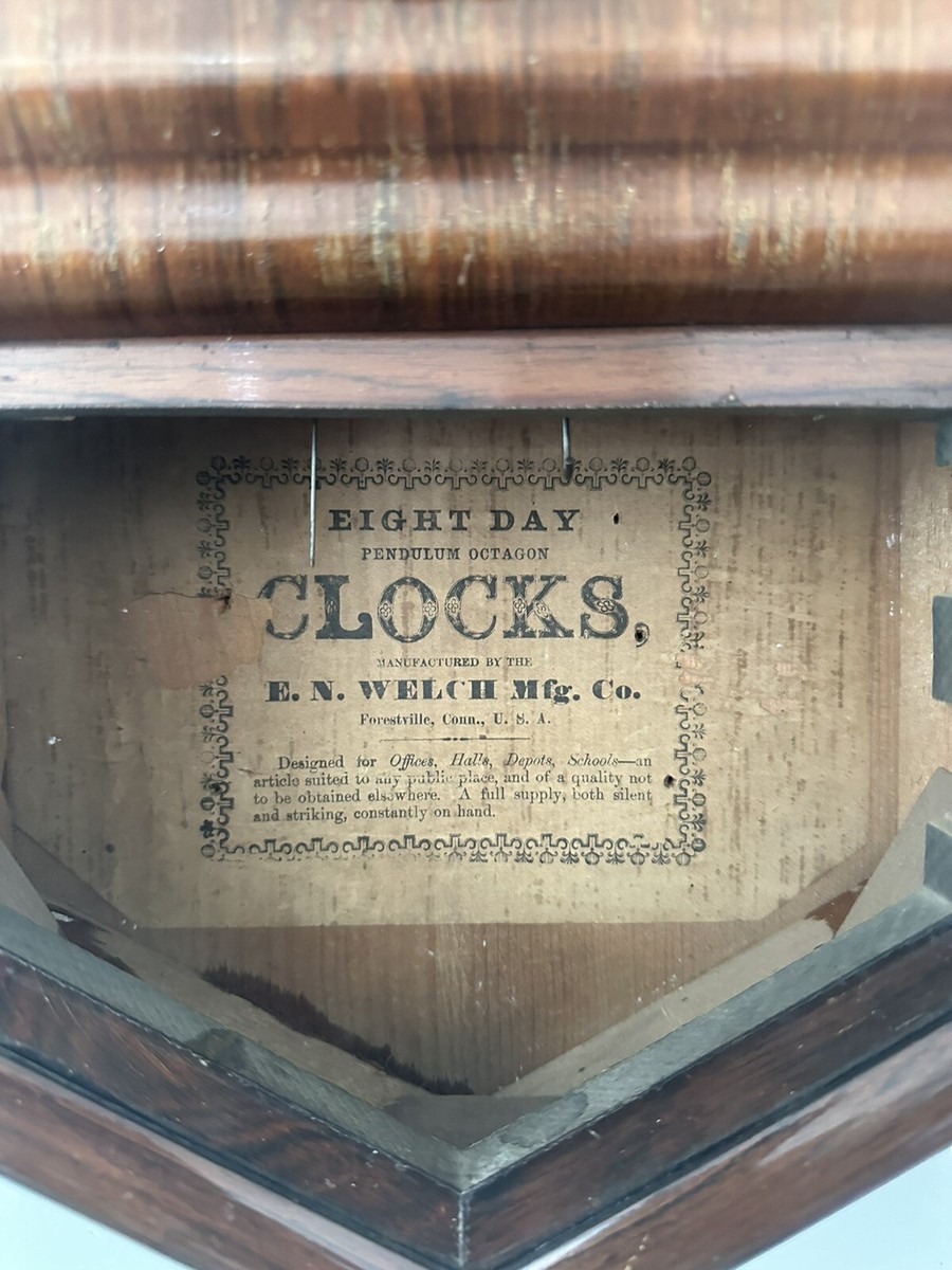 E.N. Welch No. 1 Drop Octagon 8-Day Rosewood Calendar Clock 1890