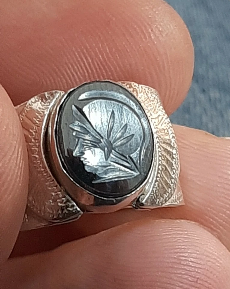 ANELLO ARGENTO 925 SIGILLO SOLITARIO soldato romano ematite uomo Ring Man $ - Immagine 3 di 4