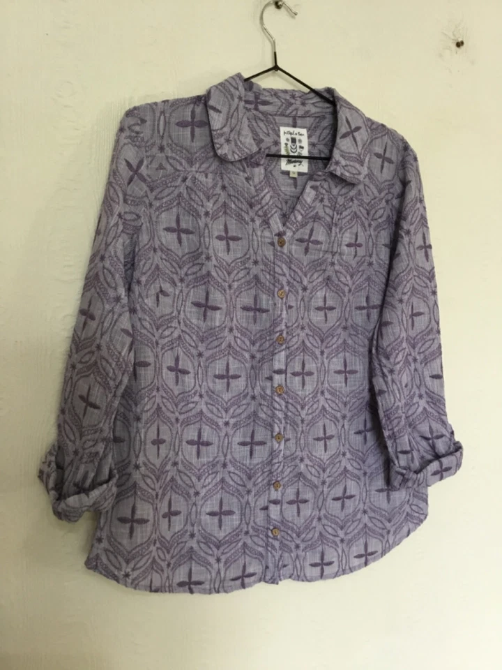 Mantaray Faithful & True Lavender Cotton Blouse size 12 - Image 2 of 4