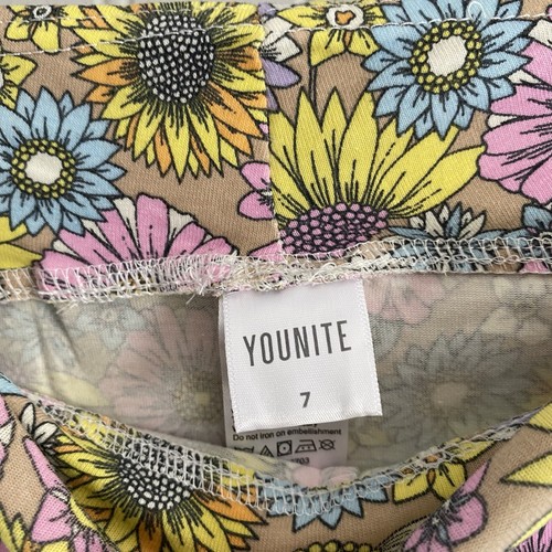 Younite Girl’s 2 Pack Bell Bottoms Flower Print & Tan Flare Leggings Pants 7Y - Picture 2 of 9