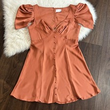 ASOS Women’s Size 14 Burnt Orange Silky Ruffle Cap Sleeves A-Line Dress 