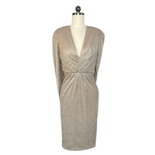Adrianna Papell Metallic Cape Sleeve Midi Cocktail Dress | Size 6