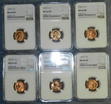 One 1947 S Lincoln Cent Ms66 Rd Ngc Bu Unc Red Wheat Penny