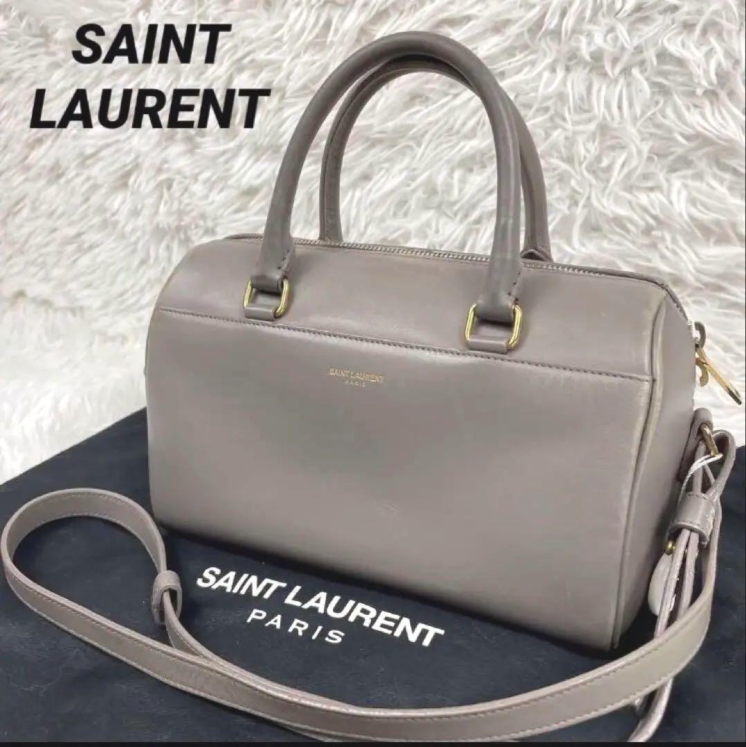 Saint Laurent Mini Boston Bag 2-Way Shoulder Duffle in Gray Pre-Owned