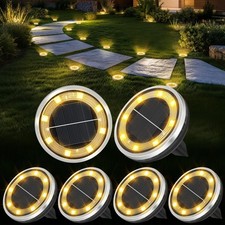 6 Pack Solar Ground Lights - Waterproof Outdoor Landscape Lighting for Pathway,