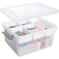 16L Plastic Storage Box with Removable Dividers, Multi-Compartment Organiser