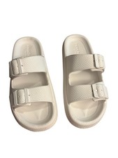 J/Slides Beach Slides Eva Double Buckle Sandals White Size 9M Cloud Comfort NIB