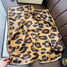 l00% Silk Scarf Square 27" Women Wrap Bandana Neckerchief Yellow Leopard