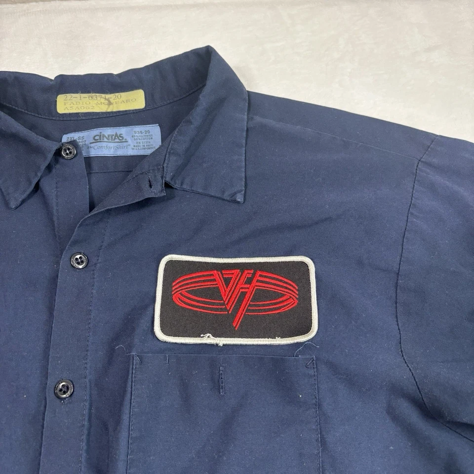 VTG Cintas Van Halen Eddie Blue SS Button Up Work Shirt Men's 2XL Distressed - Image 4 of 4