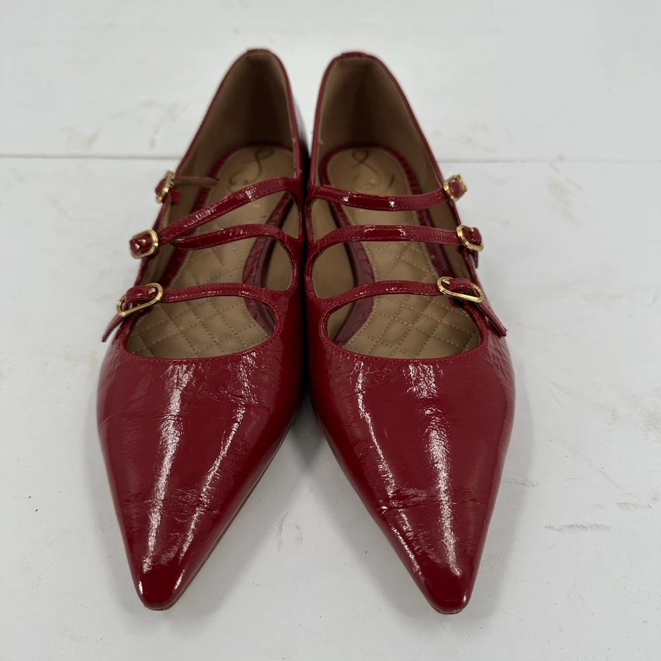 Zapatos planos Mary Jane Sam Edelman para mujer charol rojo punta puntiaguda talla 8 Foto 2 de 4