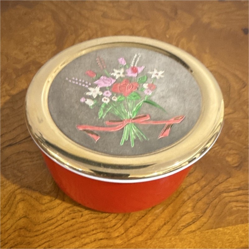 Valentine Chokin Jamestown China Red Ceramic Powder Jar w/ Lid 24K Gold Trim
