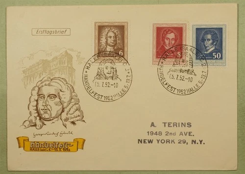 DR WHO 1952 FDC GERMANY DDR HANDEL FESTIVAL PORTRAITS #100-02 64798