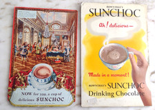 TWO VINTAGE ORIGINAL ROWNTREES "SUNCHOC" SHOP ADVERTISING HARD CARDBOARD SIGNS