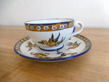 DEJEUNER ET SOUCOUPE FAIENCE GIEN DECOR RENAISSANCE ITALIENNE FOND BLANC XIX ème