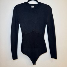 Abercrombie Fitch Womens Black Ribbed Crew Neck Sweater Bodysuit Long Sleeve M