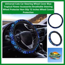 Universal Cute Car Steering Wheel Cover Blue Tropical Flower Accessories Brea...