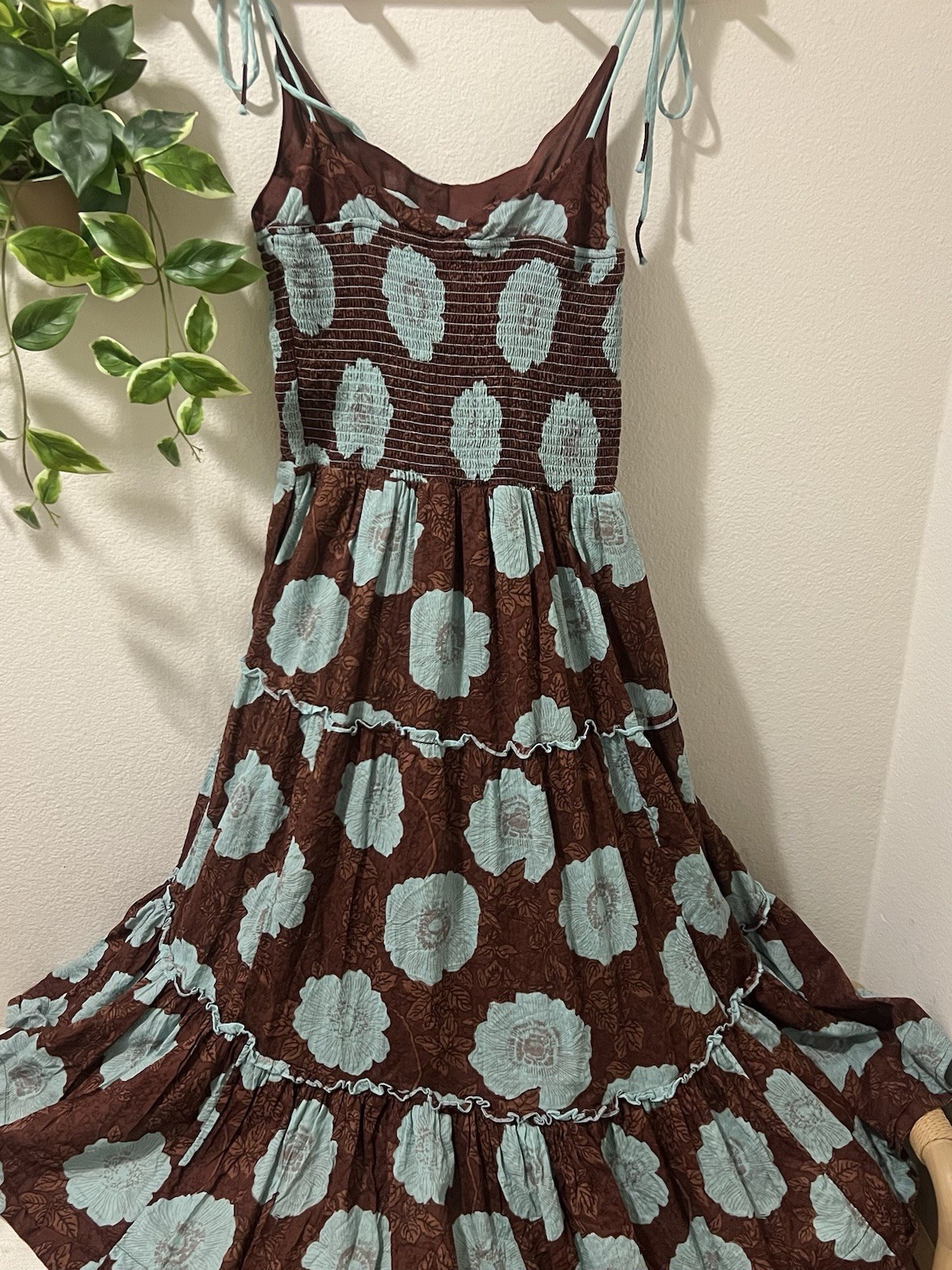Free People Adriel Tie Strap Tiered Midi Dress nutmeg combo Large image 8