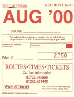Wilts and Dorset Red Bus Card Ticket