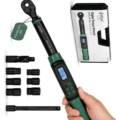VCAN ACTIVE 3/8 Digital Torque Wrench Set 5-99.6 ft-lb Complete SET NEW