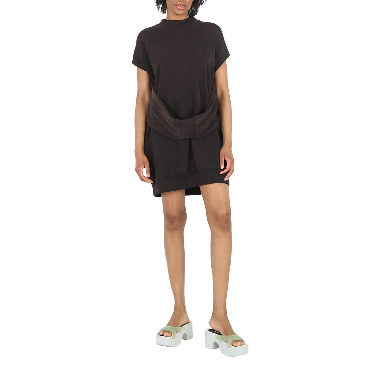 Abito donna MM6 Maison Margiela nero in felpa con maniche ritagliate taglia X Small