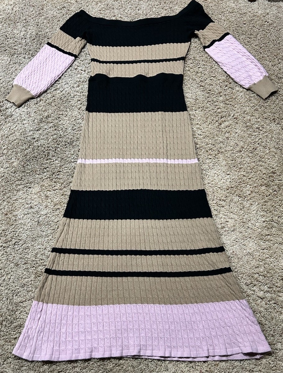 Favorite Daughter Off Shoulder Cable Knit Maxi Sweater Dress Colorblock XL  | eBay
